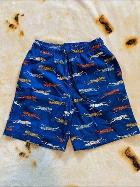 🐅 Lands’ End Mesh Lined Swim Trunks, Blue Tiger Print - Men’s S